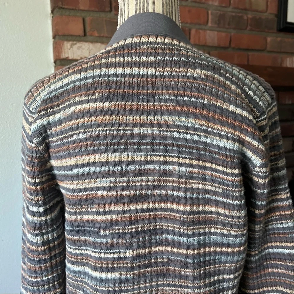 PXG Women’s Open Knit Striped Cardigan in Multi Gray Sz L